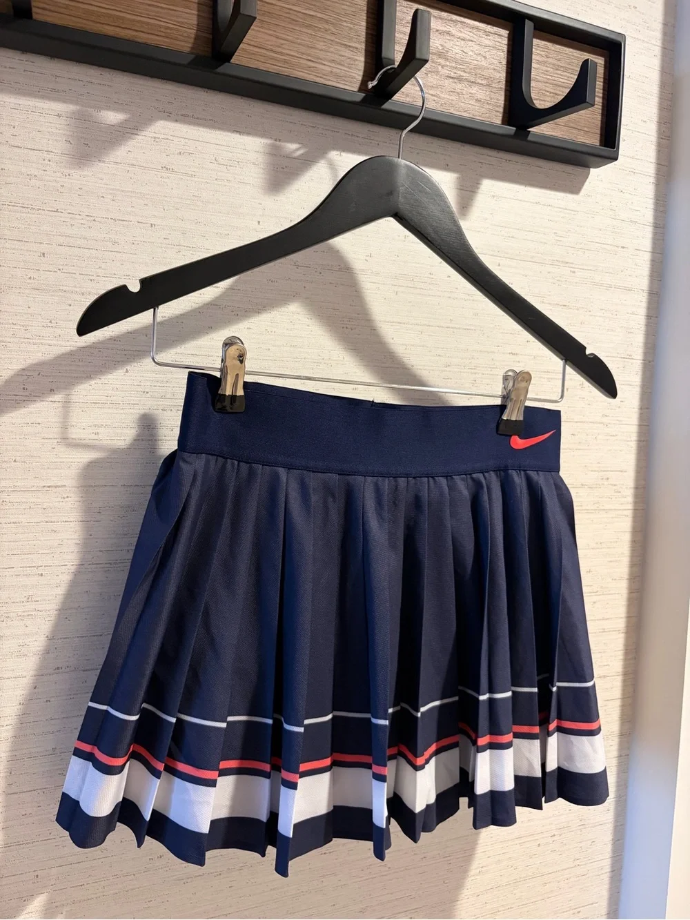 Nike Navy Pleated Skater Tennis Skirt with Red and White Stripe